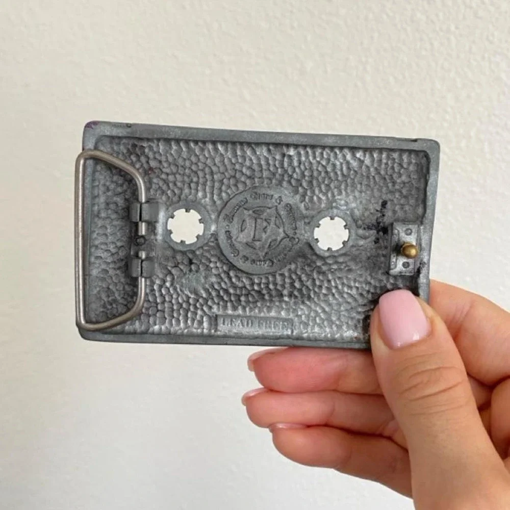 Vintage Famous Stars & Straps Metal Cassette Tape Belt Buckle